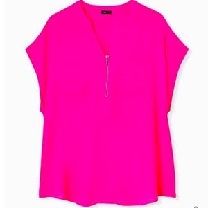 Neon Pink Georgette Zip front Dolman Blouse